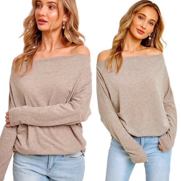BOUTIQUE* Hacci Off-Shoulder Long Sleeve Sweater Top - Picture 6 of 10